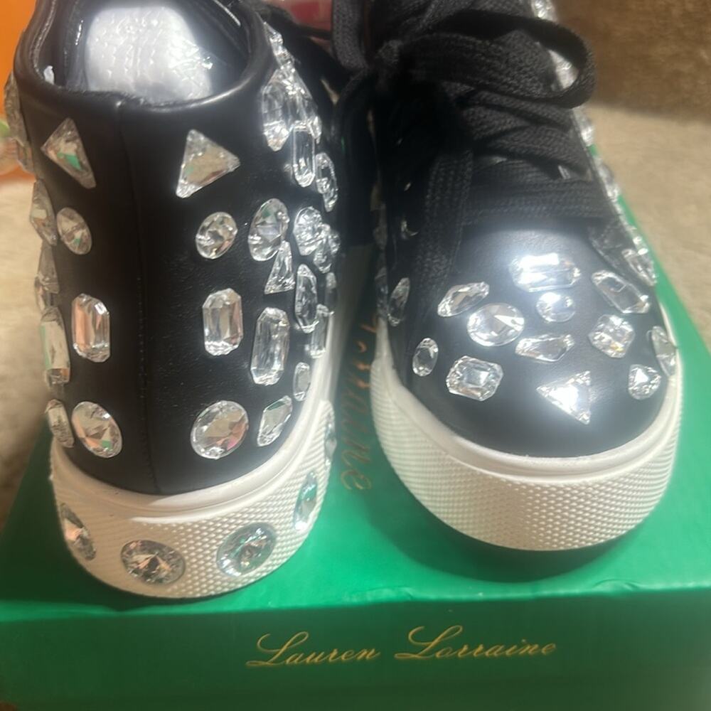 LAUREN LORRAINE NEW IN BOX HILANA BLACK EMBELLISHED HIGH TOP SNEAKERS Size 5.5 - Picture 7 of 15